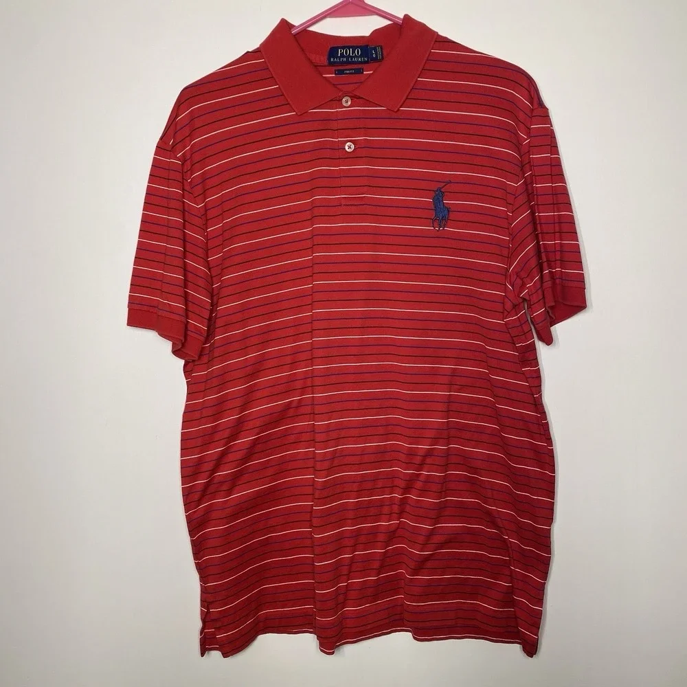 Polo Ralph Lauren Pro Fit Mens Large Golf‎ Polo Big Pony Red White Striped Shirt